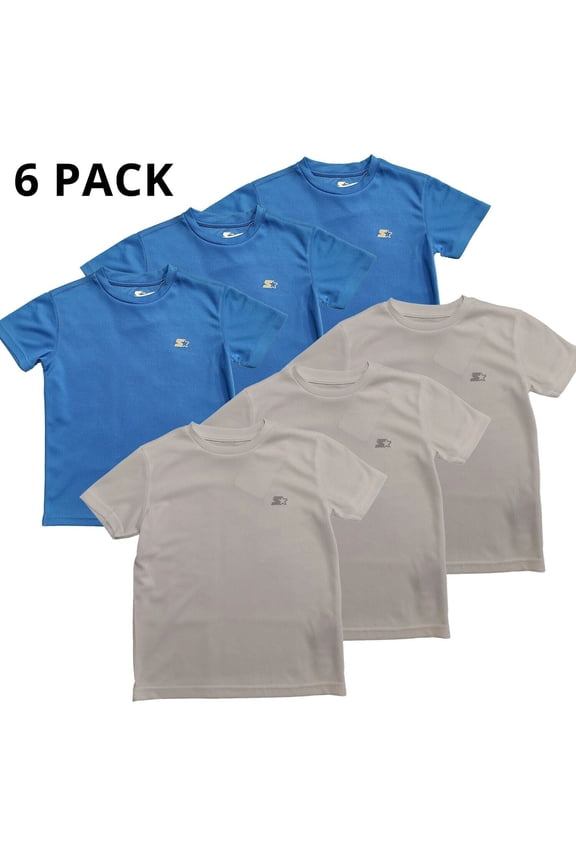 6 PACK Kids T-Shirt Blue & White Short Sleeve (6pc)