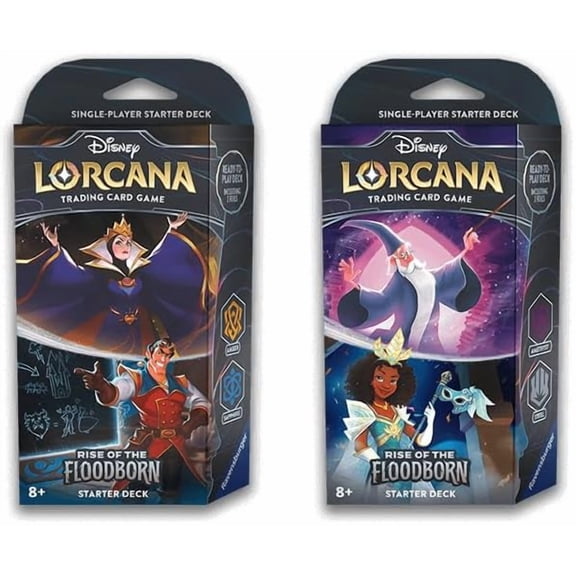 Starter Decks: Both Amber & Sapphire (Gaston & Snow White) and Amethyst & Steel (Merlin & Tiana) (2 Decks) for Lorcana TCG: Rise of The Floodborn