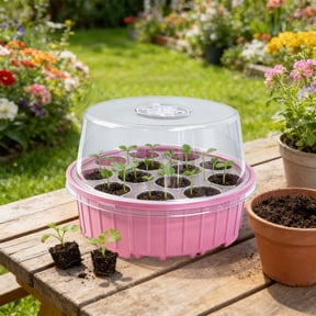 Starter Kit, 13 Hole Covered Breathable Seeded Tray, Adjustable Ventilation Transparent Humidity Dome Reusable Cultivation Box, Pink