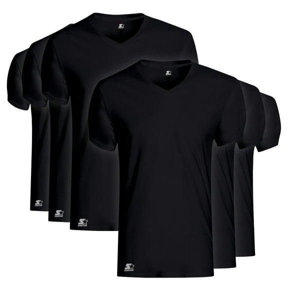 Starter Men’s Essential V Neck Black Undershirt Breathable Cotton Shirt, 6-Pack