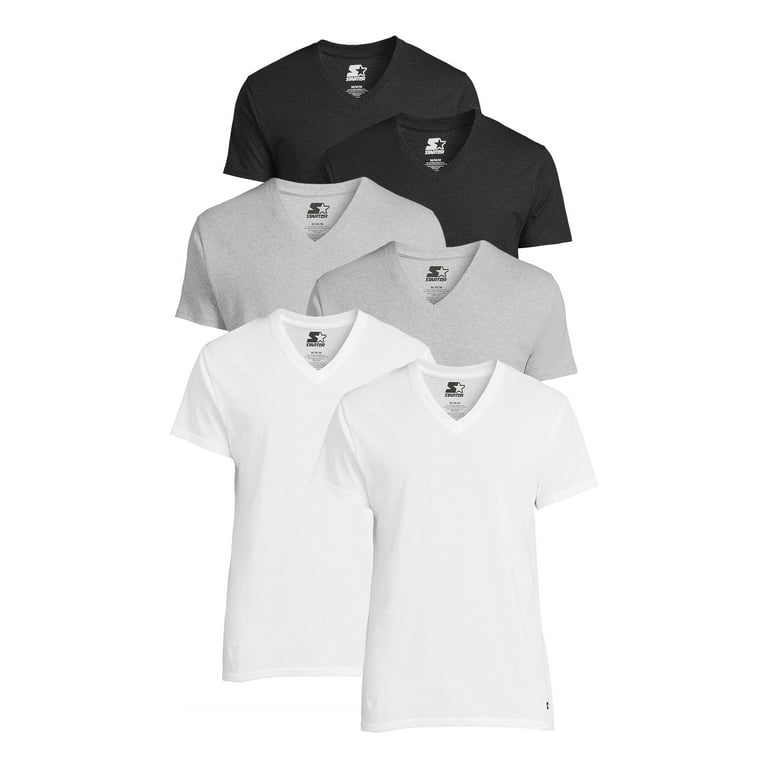 Starter Men’s Essential V Neck White Undershirt Breathable Cotton Shirt,  6-Pack