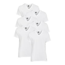 Starter Men’s Essential V Neck White Undershirt Breathable Cotton Shirt, 6-Pack