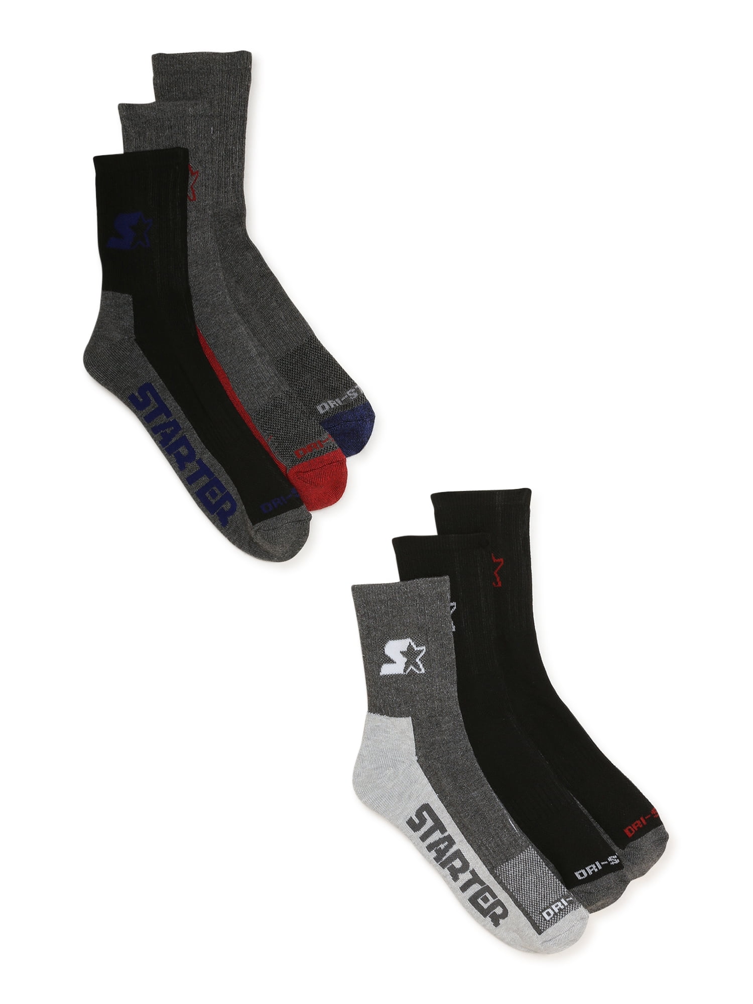 Starter Men's Half Cushion Extended Quarter Socks, 6Pack