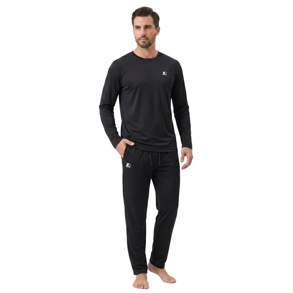 Starter Men's Pajamas 2-Piece Super Soft Long Sleeve Top and Pant Set, Black, S