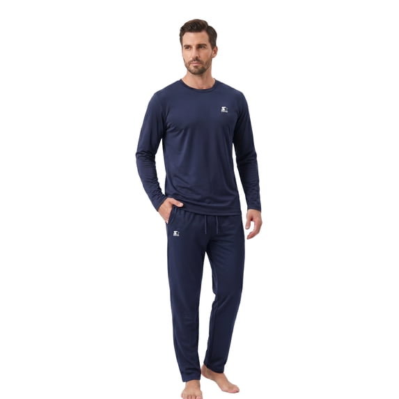 Starter Men's Pajamas 2-Piece Super Soft Long Sleeve Top and Pant Set, Navy, M
