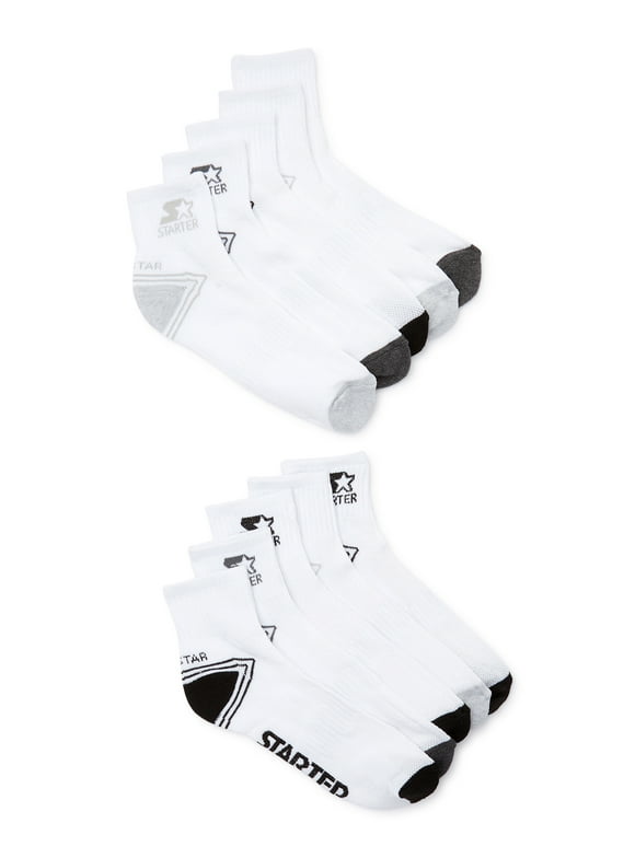 Starter Men's Two Stripe Heel Quarter Socks, 10-Pack