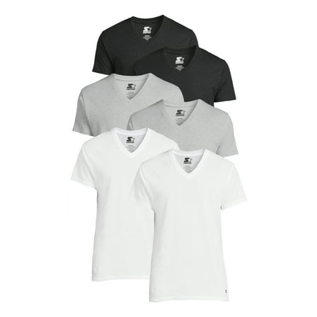 Starter Men's V-Neck Tees with Short Sleeves, 6-Pack