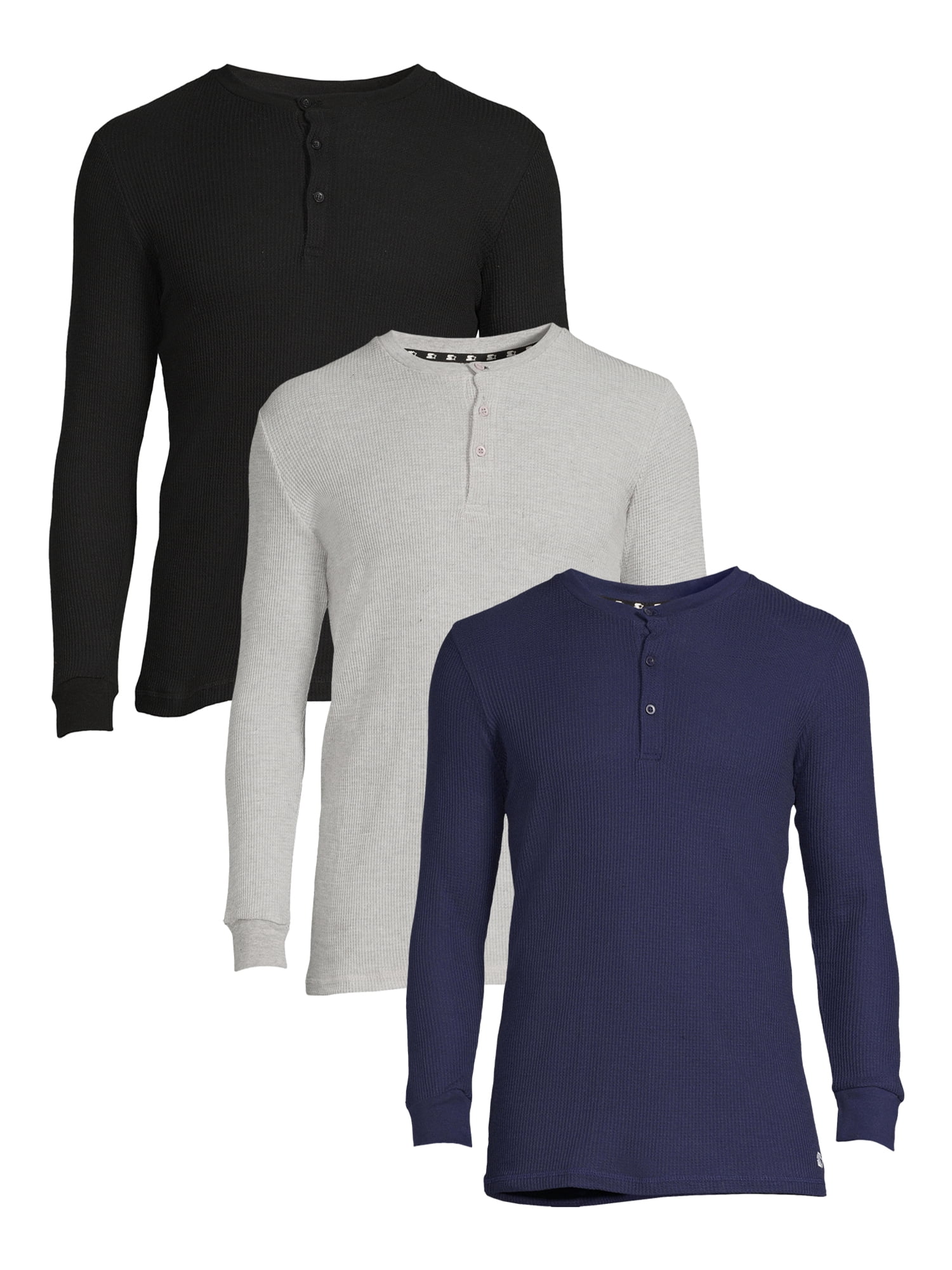 Starter Men's Waffle Thermal Henley Shirt, 3Pack