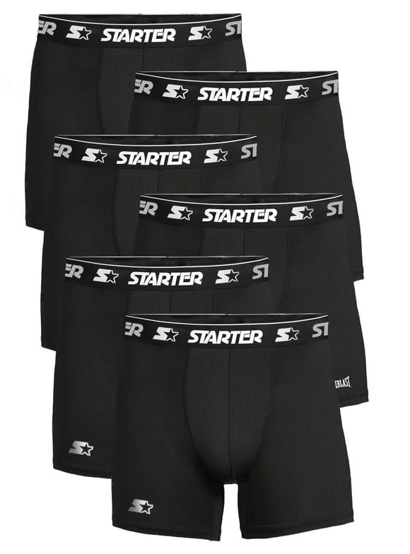 Starter Mens Boxer Briefs Active Performance Breathable Underwear for Men, Black 2X 6-Pack