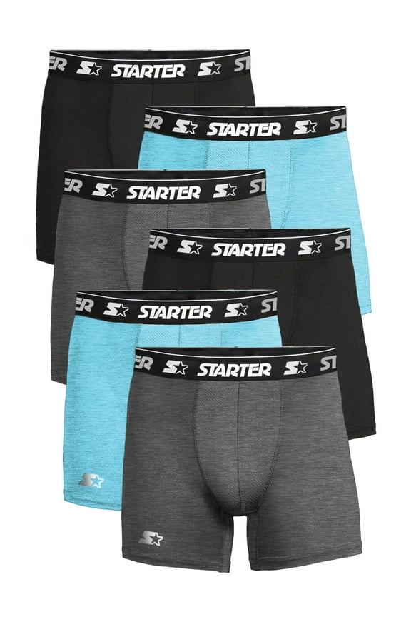 Mens Boxer Briefs Active Performance Breathable Underwear for Men, Black/Charcoal Melange/Team Light Blue Melange 6-Pack