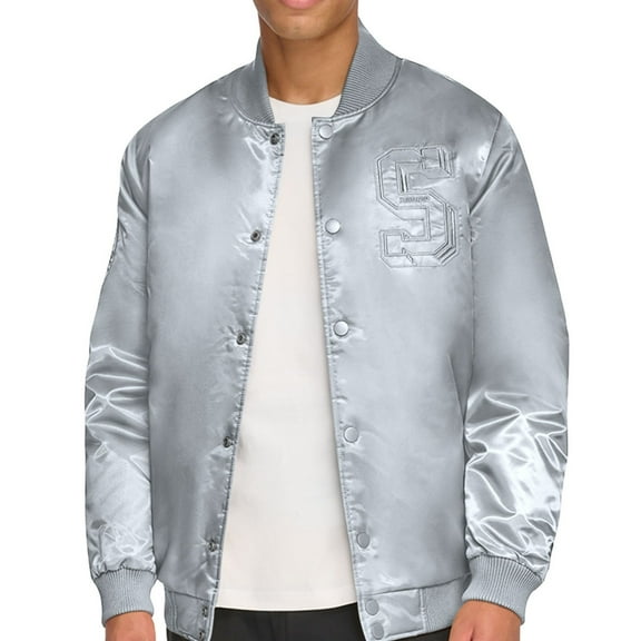 STARTER Mens Classic Fit Tonal Satin Bomber Jacket, Grey, Large (Regular)