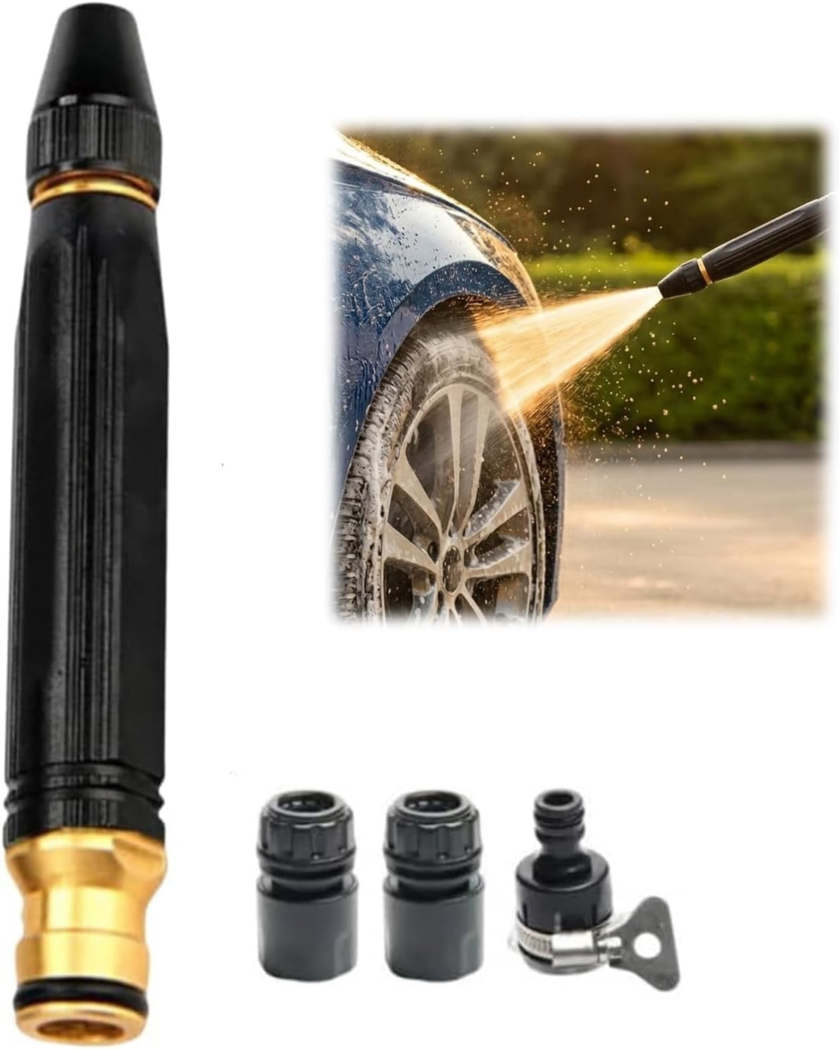 【Starter Pick】High Pressure Hose Nozzle Heavy Duty, Brass Garden Hose Nozzle Direct Jet Stream, Water Hose Nozzle for Car Washing, Patio Cleaning, Watering – 3/4" Standard Fit