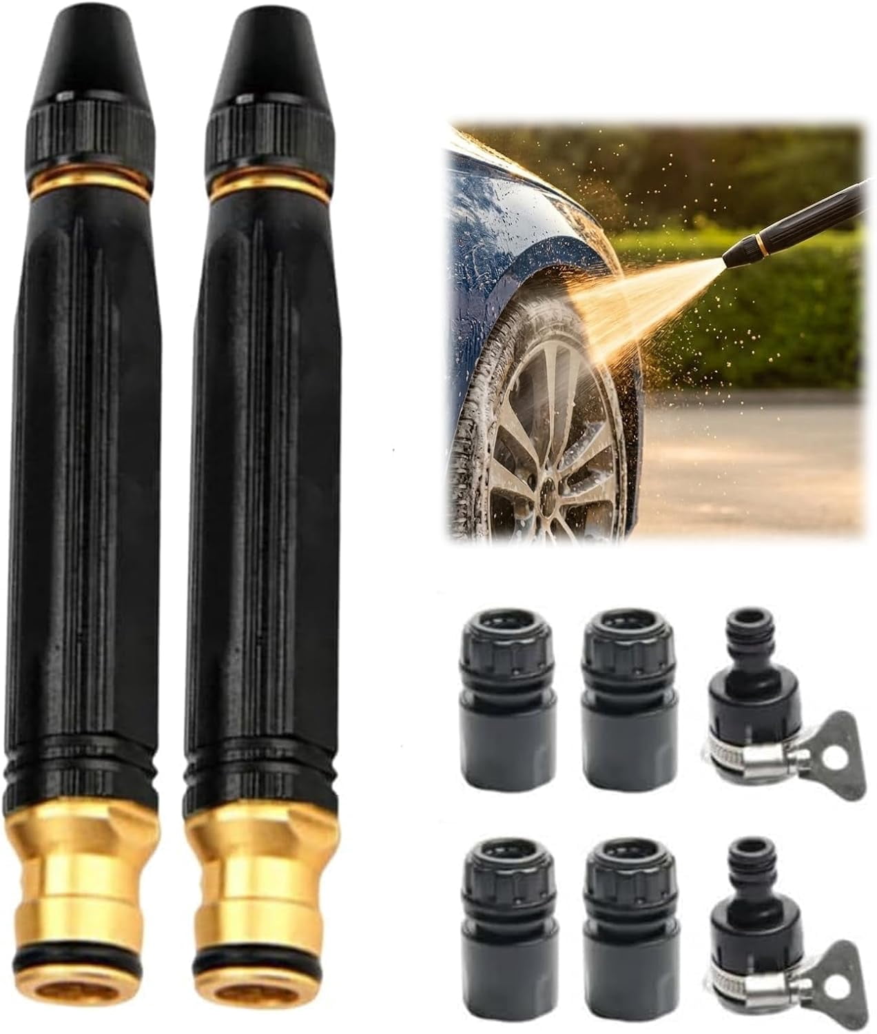 【Starter Pick】High Pressure Hose Nozzle Heavy Duty, Brass Garden Hose Nozzle Direct Jet Stream, Water Hose Nozzle for Car Washing, Patio Cleaning, Watering – 3/4" Standard Fit
