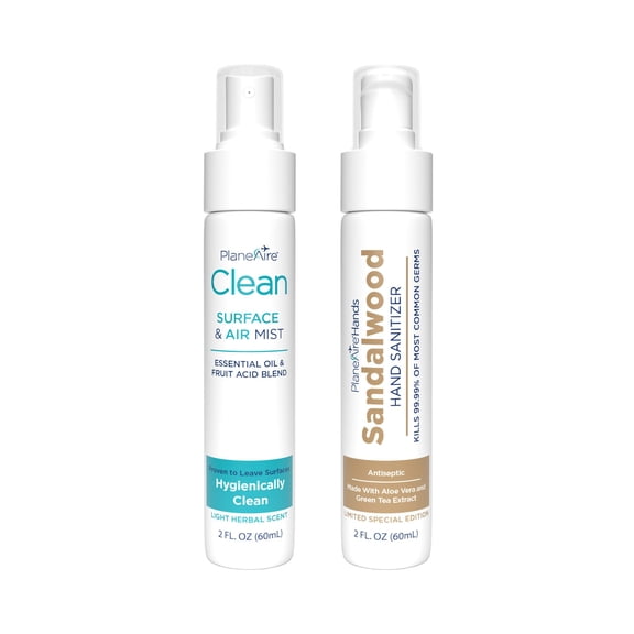 Starter Set: (1) PlaneAire Hand Sanitizer Lotion Sandalwood & (1) PlaneAire Clean Surface & Air Mist