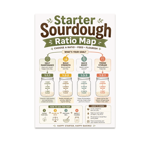 Starter Sourdough Ratio Map - Baking Enthusiast - 13x19 Poster Print