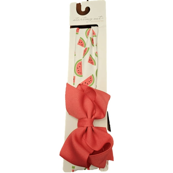Starting Out Baby Girls Watermelon Grosgrain Bow Headwrap