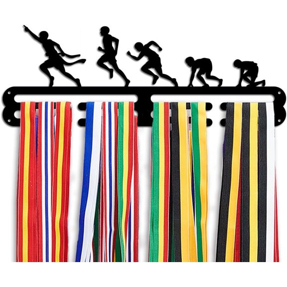 Starting Positions Medal Hanger Holder Wall Mounted Tiered Medal Holder Sports Running Medal Hangers Personalized Ribbon Display Racks for Living Room Bedroom Gym StadiumBlack