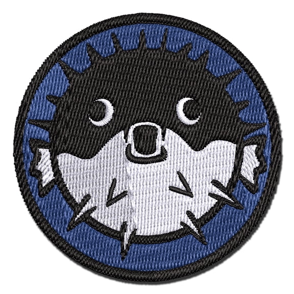 Startled Puffer Fish Applique Multi-Color Embroidered Hook & Loop Patch - 2.0 Inch Mini