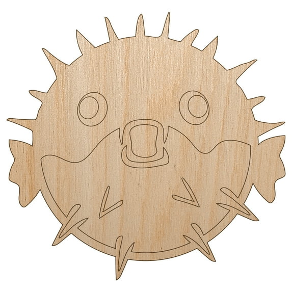 Startled Puffer Fish Wood Shape Unfinished Piece Cutout Craft DIY Projects - 4.70 Inch Size - 1/8 Inch Thick