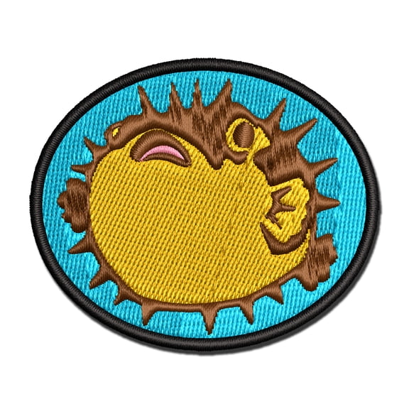 Startled Spiny Puffed Pufferfish Funny Fugu Applique Multi-Color Embroidered Hook & Loop Patch - 2.0 Inch Mini