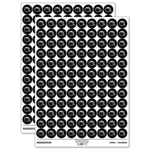 Startled Spiny Puffed Pufferfish Funny Fugu 200+ Round Stickers - Black - Gloss Finish - 0.50" Size