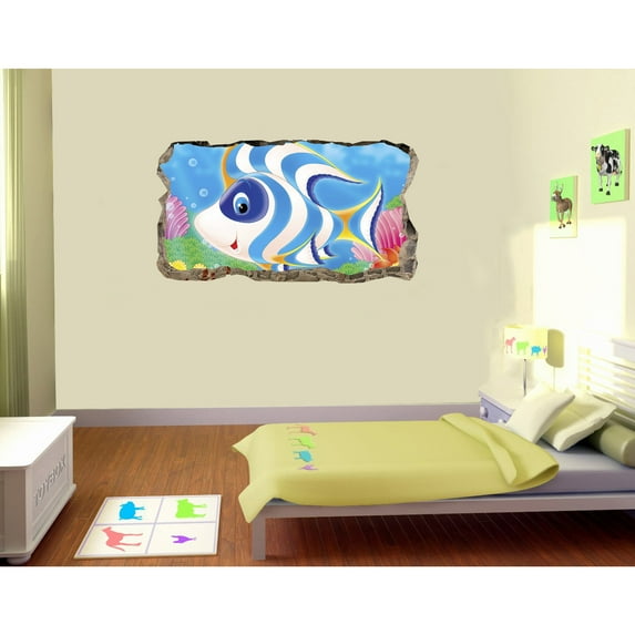 Startonight 3D Mural Wall Art Photo Decor Happy Fish Amazing Dual View Surprise Wall Mural Wallpaper for Bedroom Kids Wall Paper Gift Medium 32.28 ‘’ By 59.06 ‘’