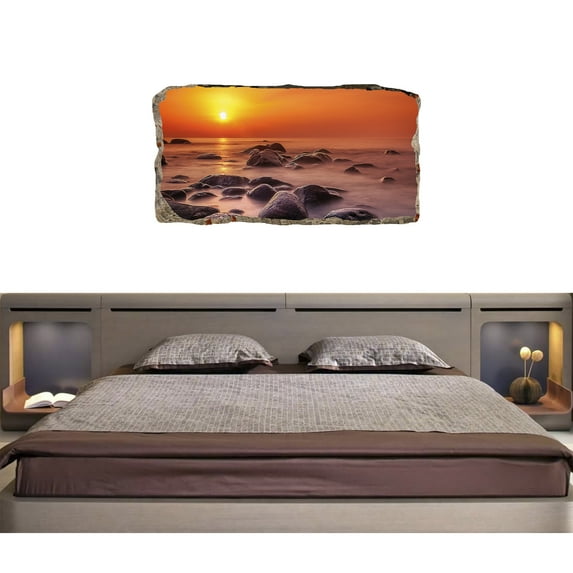 Startonight 3D Mural Wall Art Photo Decor Red Sunset Amazing Dual View Surprise Wall Mural Wallpaper for Bedroom Beach Wall Paper Art Gift Medium 32.28 ‘’ By 59.06 ‘’