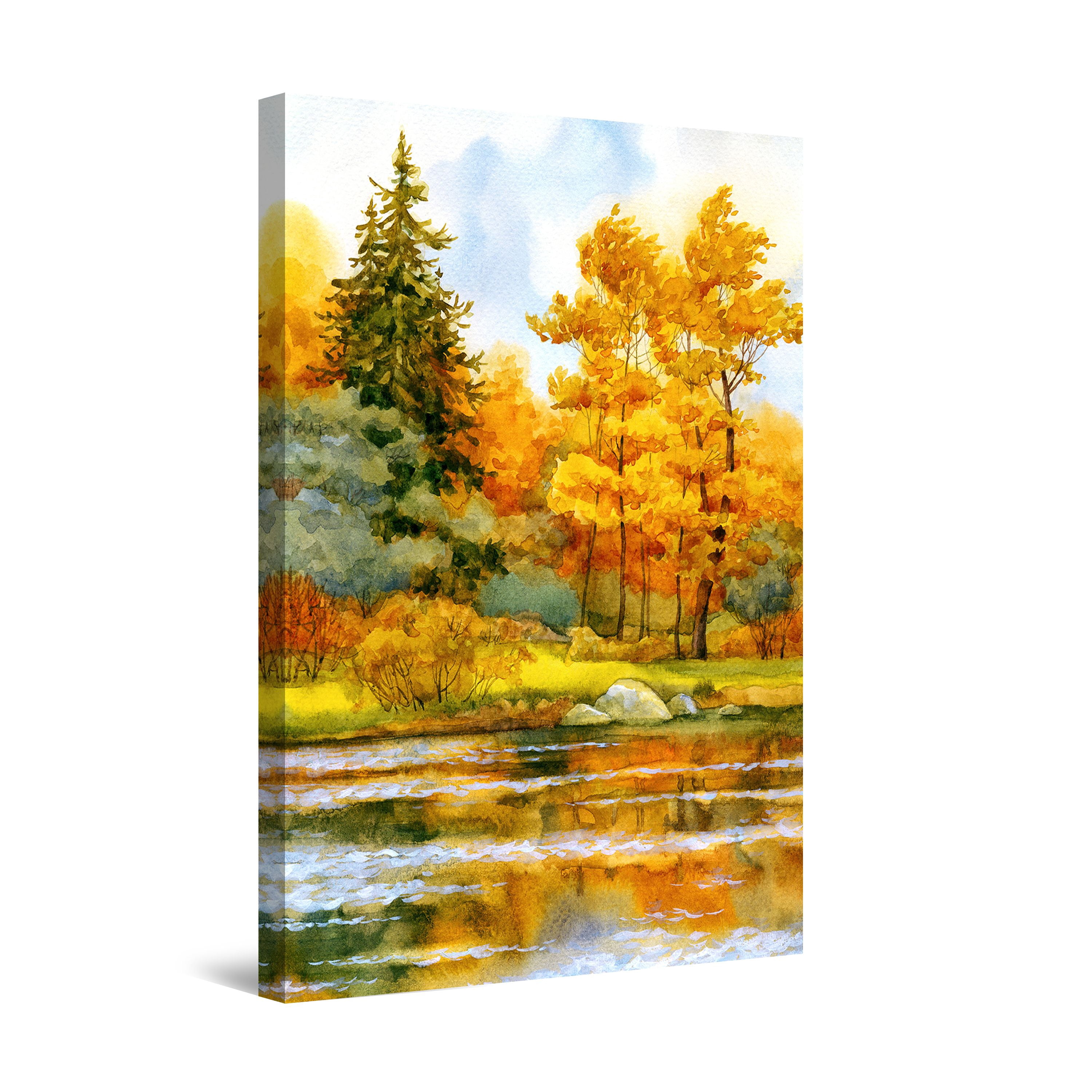 Startonight Canvas Wall Art Abstract - Autumn Forest and Lake Landscape ...