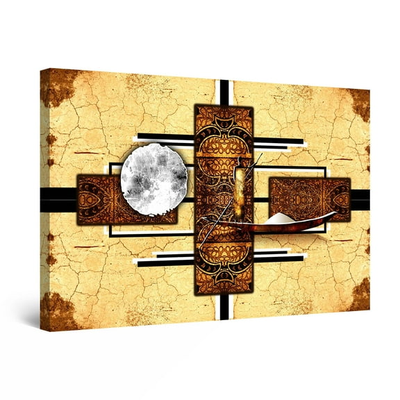 Startonight Canvas Wall Art Abstract Brown Geometry Painting Framed 24" x 36"&nbsp;