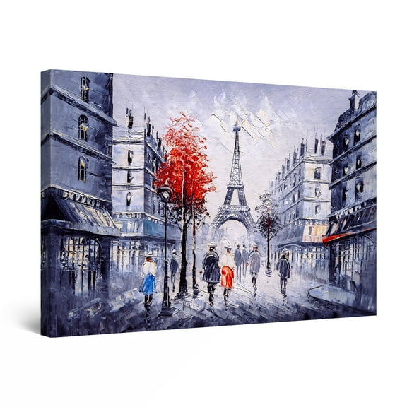 Startonight Canvas Wall Art Abstract - Red Paris Urban Painting - Large Artwork Print for Living Room 32" x 48"