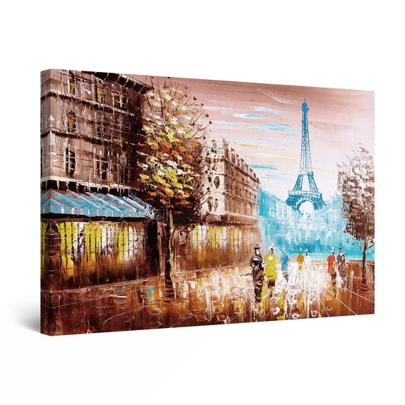 Startonight Canvas Wall Art Abstract - Teal Eiffel Tower Paris France Painting - Framed 24" x 36" 