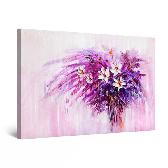 Startonight Canvas Wall Art Abstract White Purple Flowers Painting Framed 24" x 36"&nbsp;
