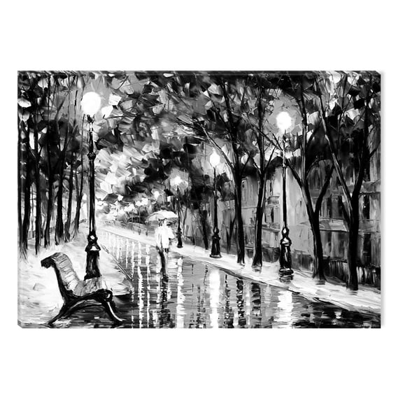 Startonight Canvas Wall Art Black and White Abstract Walking in the Rain, Dual View Surprise Artwork Modern Framed Ready to Hang Wall Art 100% Original Art Painting 31.5 x 47.2 inch