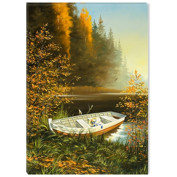 Startonight Canvas Wall Art Boat on the Lake USA Design for Home Decor, Illuminated Landscapes Painting Modern Canvas Artwork Framed Ready to Hang Large 31.5 x 47.2 inch