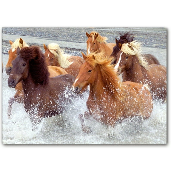 Startonight Canvas Wall Art Horses in the Water USA Design for Home Decor, Illuminated Animals Painting Modern Canvas Artwork Framed Ready to Hang Large 31.5 x 47.2 inch