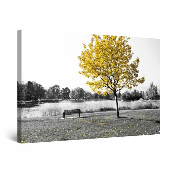 Startonight Canvas Wall Art Lonely Yellow Tree in Park Framed 24" x 36" 