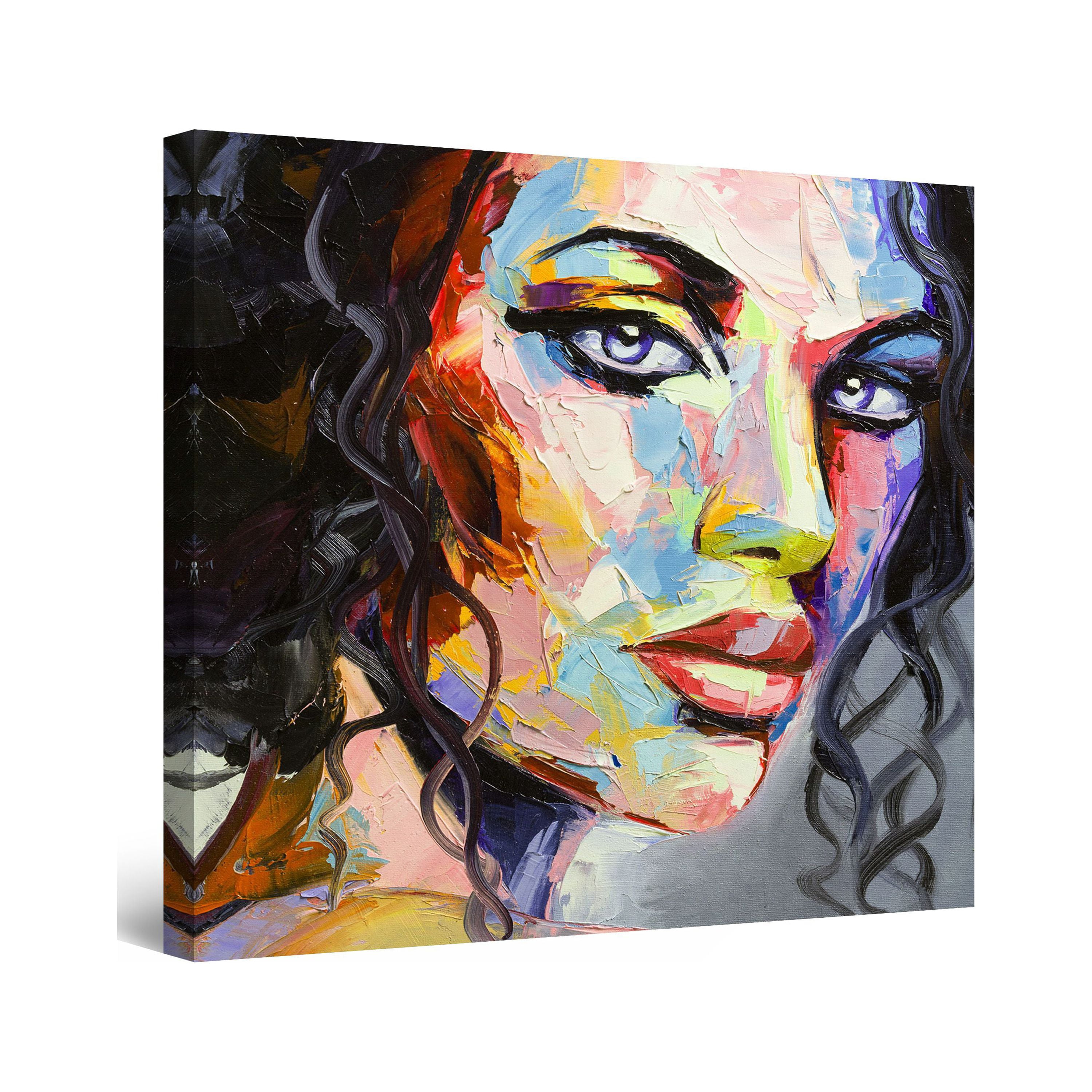 Startonight Framed Canvas Wall Art Eva Woman Painted Face, Curly Hair
