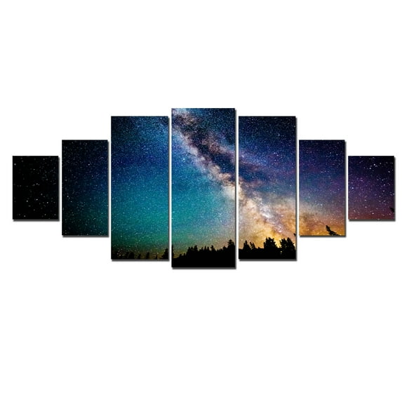 Startonight Huge Canvas Wall Art Sky Full Of Stars, USA Large Home Decor, Dual View Surprise Artwork Modern Framed Wall Art Set of 7 Panels Total 39.37 x 94.49 inch