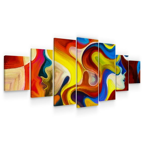 Startonight Large Canvas Wall Art Abstract - Nymphs with Curly Hair - Huge Framed Modern Set of 7 Panels 40 x 95 Inches