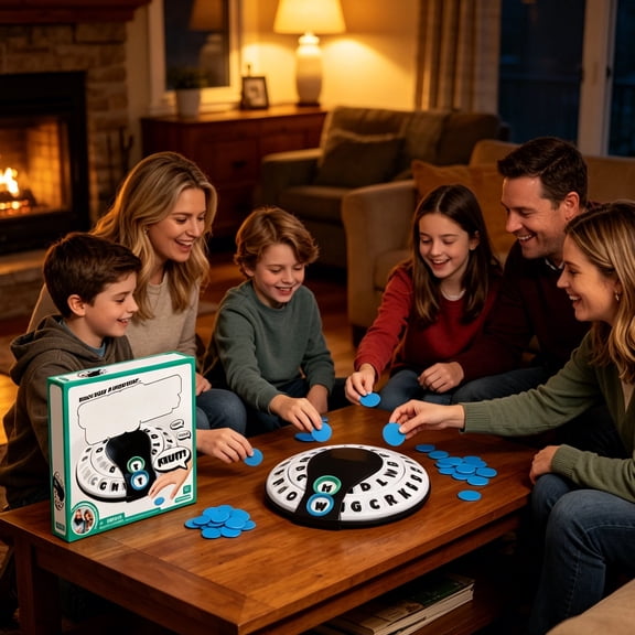 Starts With Ends With Word Game, interactive two-direction letter challenge set, complete with spinner device for multi-player home fun