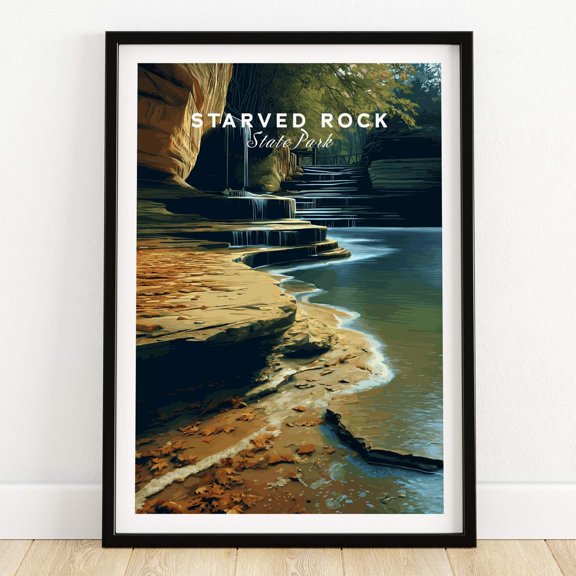 Starved Rock State Park Poster Scenic River and Sandstone Cliffs