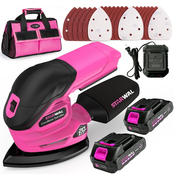 Starwal 20V Cordless Detail Sander - 12000 RPM Electric Hand Sander, Compact Palm Sander for Tight Spaces Woodworking, 2*2.0Ah Batteries and Charger Included