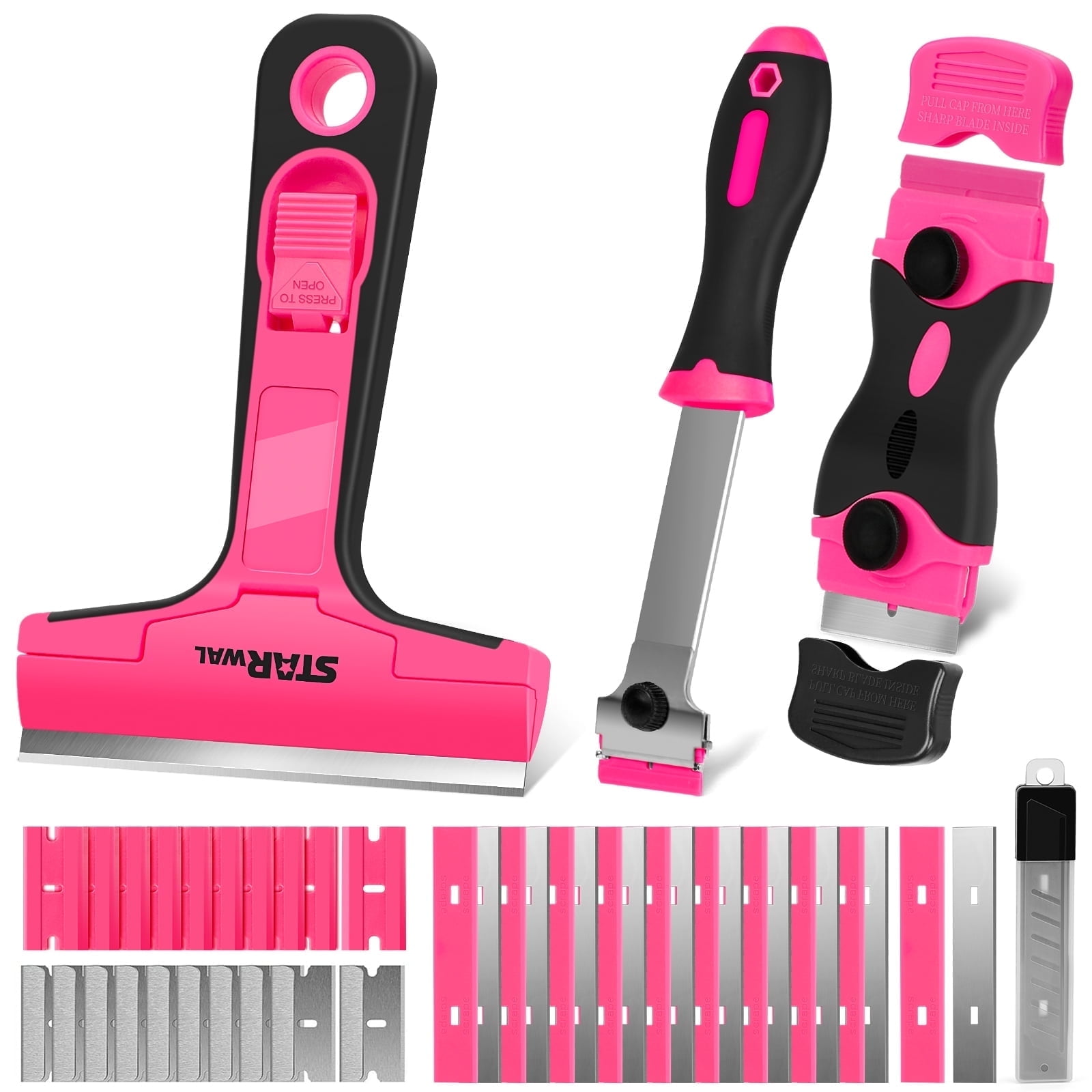 Starwal 3-in-1 Glass and Surface Scraper Set with 40 Replacement Blades ...