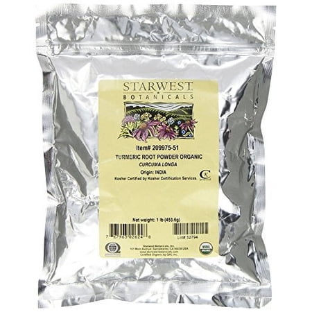 Starwest Botanicals Organic Ground Turmeric Root Powder - Curcumin Spice for Cooking & Seasoning, Natural Source of Antioxidants, Immune Support, Certified Kosher, Non-GMO - Bulk 1 lb Bag