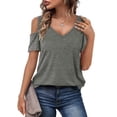 thumbnail image 1 of Starybirds Women's Cold Shoulder Tops Plus Size Summer Blouse Gray xxl, 1 of 5