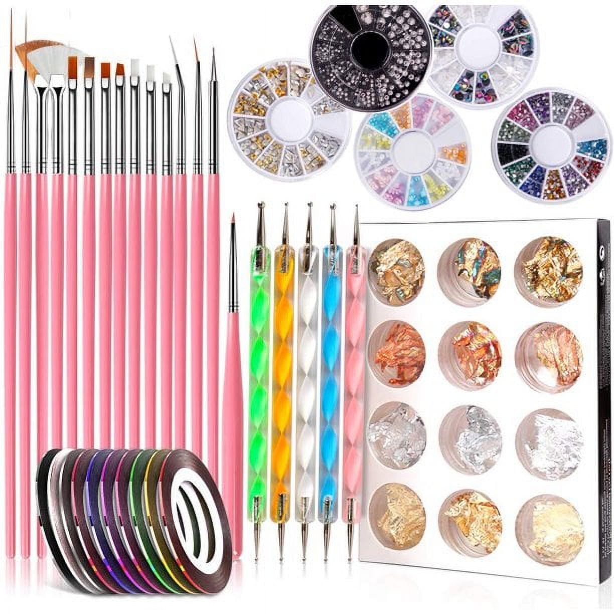 5 pieces Silicone Nail Tools Acrylic Rhinestone Handle Double-ended Nail  Art Pen for Design Nail Foil Carving Drawing