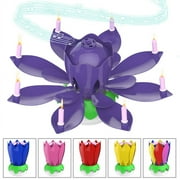 Staryop Birthday Cake Flower Candles with Happy Birthday Music Rotating Setup - Purple