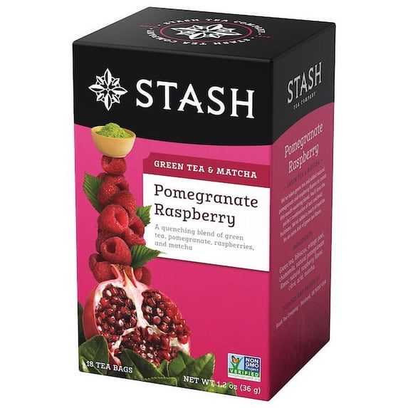 Stash Tea Pomegranate Raspberry Green with Matcha Tea, 18 Ct, 1.2 Oz