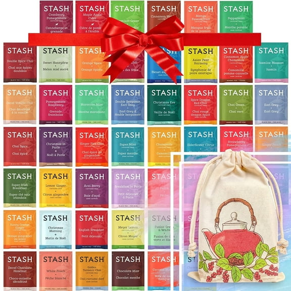 Stash Assorted Herbal Tea Bags Variety Pack, 50 Count – Caffeinated & Decaf Sampler with 50 Flavors