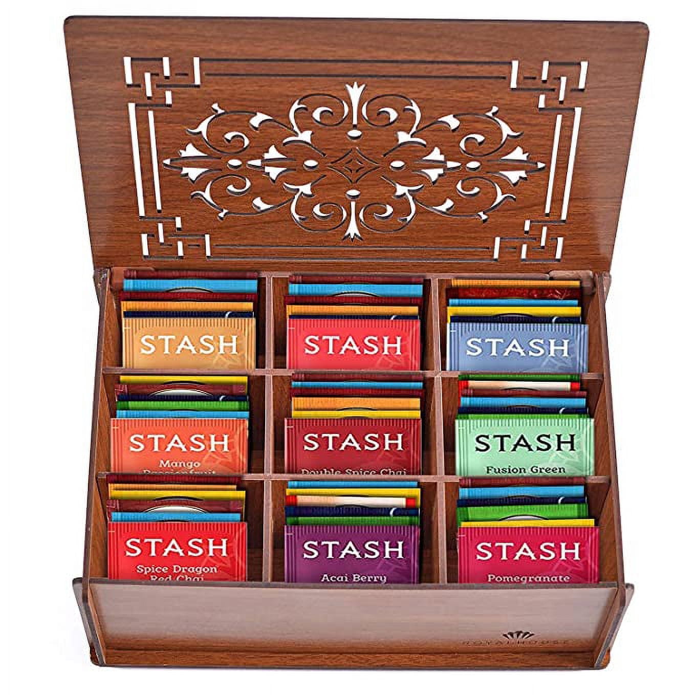 Stash Tea Bags Sampler Assortment Box - 80 COUNT - Perfect Variety Pack in Wood (MDF) Gift Box - Gift for Family, Friends, Coworker (Brown)